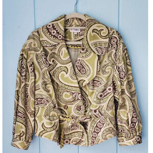 3 Sisters Cotton Lightweight Summer Jacket Green Paisley Polka Dots